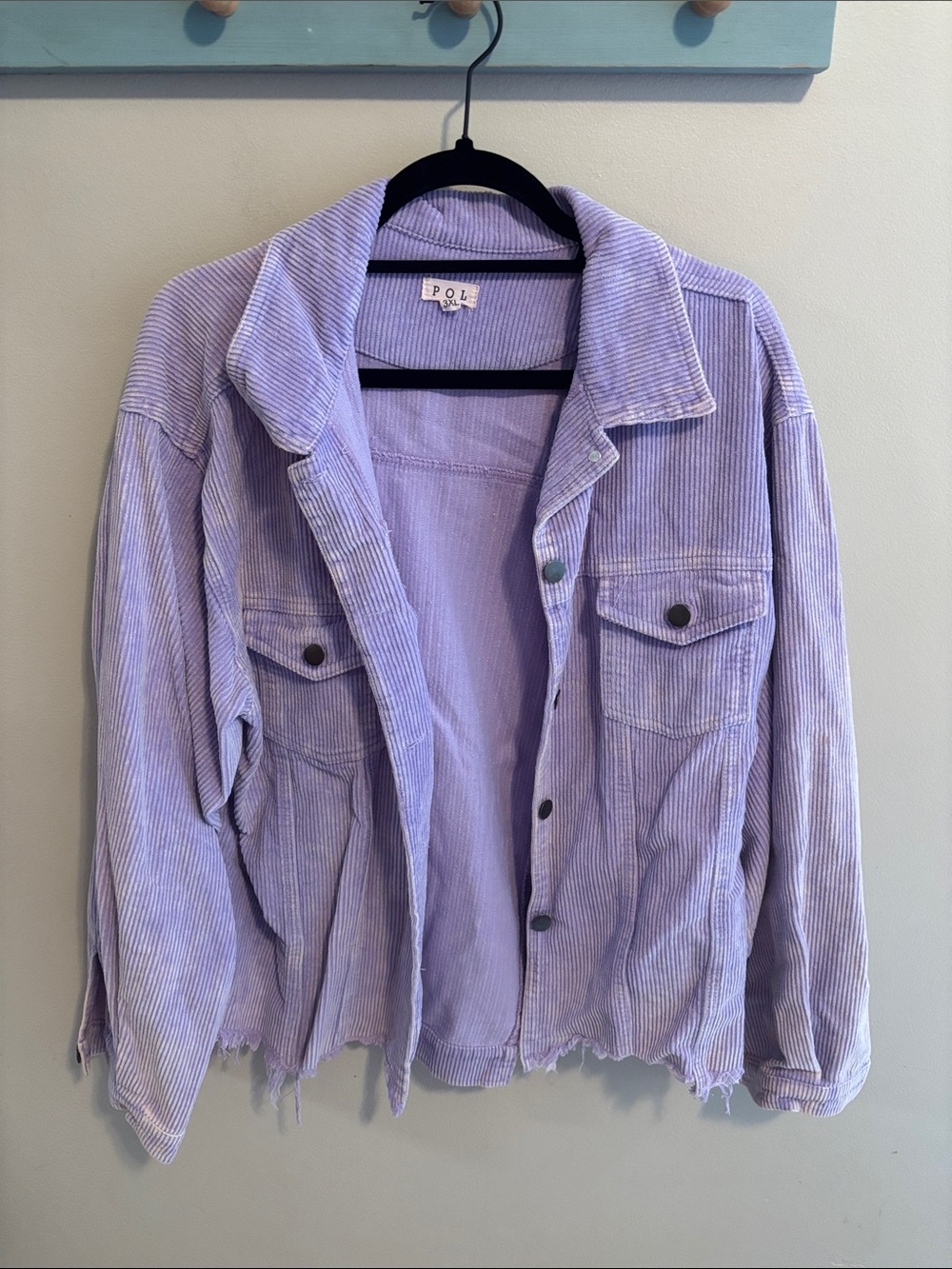 POL Lavender Purple Corduroy Trucker Jacket Womens Size 3X Oversized Raw Hem